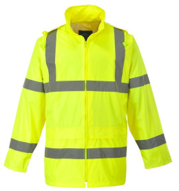 h440 portwest żółta kurtka przeciwdeszczowa ostrzegawcza odblaskowa z pasami odblaskowymi na budowę dla drogowców