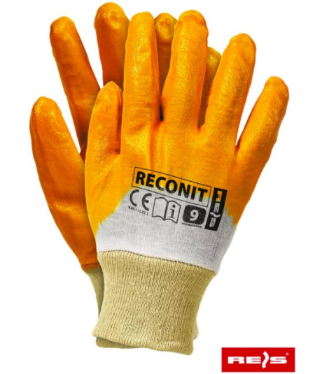 Reis Reconit tanie rękawice robocze powlekane żółtym nitrylem olejoodporne