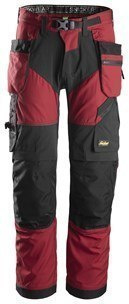 Snickers Workwear 6902 FlexiWork+ spodnie robocze do pasa z workami kieszeniowymi czarno-czerwone