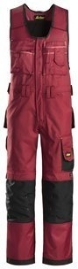 Snickers Workwear DuraTwill 0312 spodnie robocze ogrodniczki czerwono-czarne