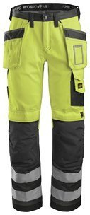 Snickers Workwear 3233 spodnie robocze do pasa odblaskowe z workami kieszeniowymi żółte
