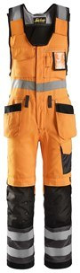 Snickers Workwear 0213 spodnie robocze ogrodniczki odblaskowe pomarańczowe
