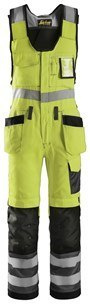 Snickers Workwear 0213 spodnie robocze ogrodniczki odblaskowe żółte