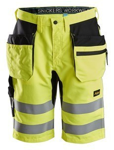 Snickers Workwear 6131 LiteWork+ spodnie robocze krótkie odblaskowe z workami kieszeniowymi żółte