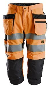Snickers Workwear 6134 LiteWork+ spodnie robocze piratki odblaskowe z workami kieszeniowymi pomarańczowe