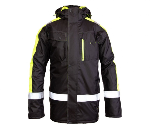 Polstar Benefit Rival kurtka robocza ocieplana z pasami ostrzegawczymi- odzież ochronna czarno-żółta