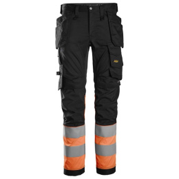 spodnie robocze do pasa odblaskowe Stretch 6234 Snickers Workwear czarno-pomarańczowe
