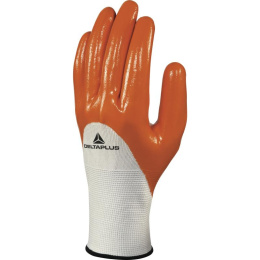 rękawice robocze powlekane nitrylem DPVE715 Delta Plus biało-pomarańczowe