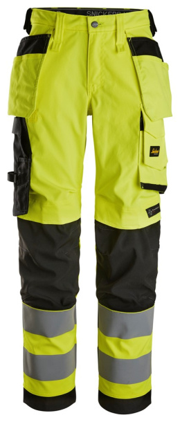 spodnie robocze do pasa damskie odblaskowe z workami kieszeniowymi Stretch 6743 Snickers Workwear żółte