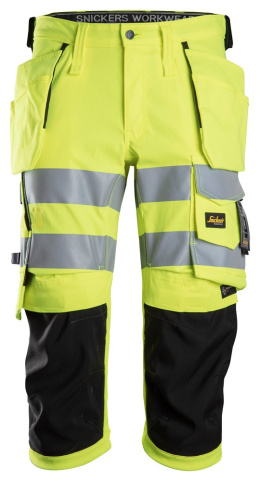 spodnie robocze do pasa odblaskowe piratki z workami kieszeniowymi Stretch 6138 Snickers Workwear żółte