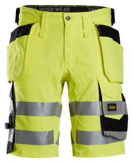 spodnie robocze krótkie odblaskowe Stretch z workami kieszeniowymi 6135 Snickers Workwear żółto-czarne