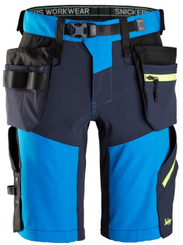 spodnie robocze krótkie softshell z workami kieszeniowymi Stretch FlexiWork+ 6140 Snickers Workwear niebieskie