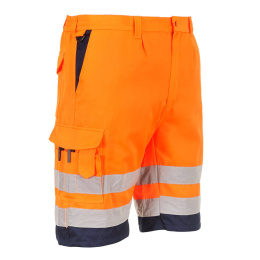 spodnie robocze krótkie ostrzegawcze lekkie z polibawełny L043 Portwest pomarańczowo-granatowe