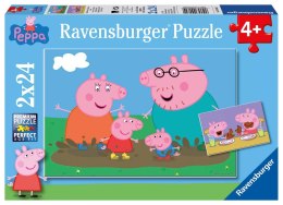 Ravensburger Puzzle dla dzieci 2D: Świnka Peppa. Zabawa w błocie 2x24 elementów 9082
