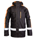 Polstar Benefit Rival kurtka robocza ocieplana z pasami ostrzegawczymi- odzież ochronna czarno-pomarańczowa